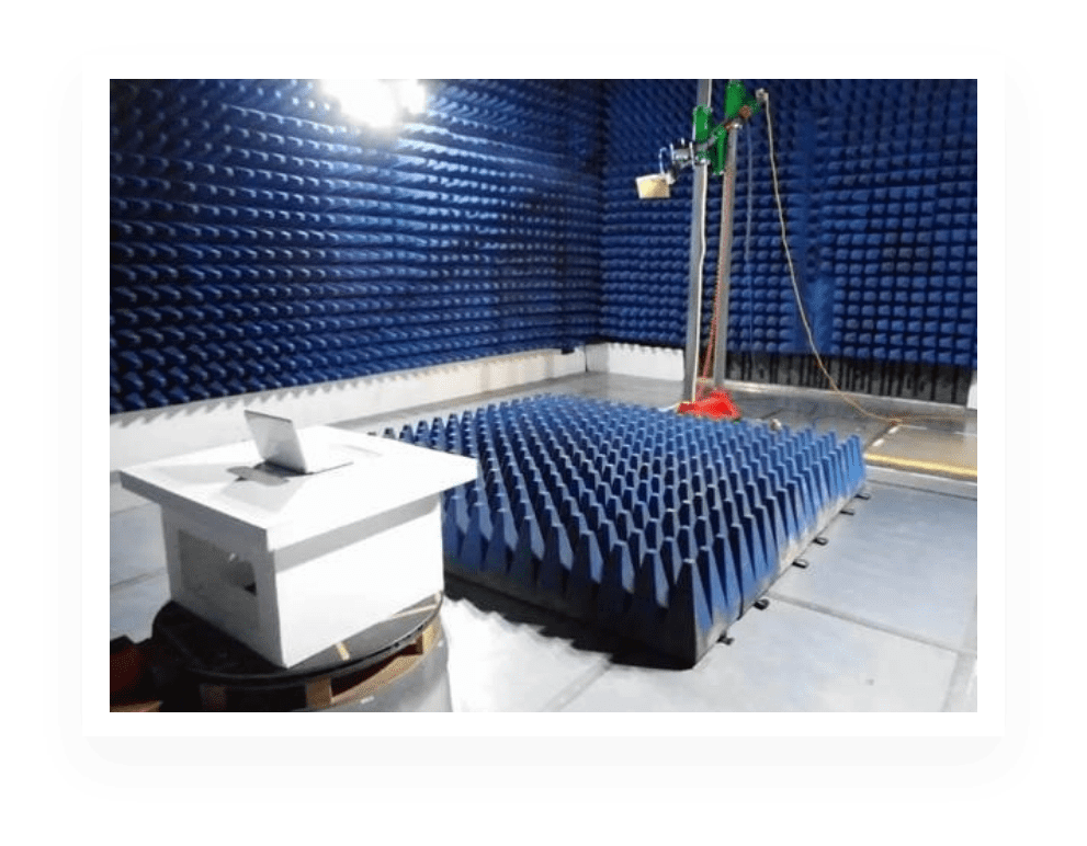 Soundproof room with blue foam panels