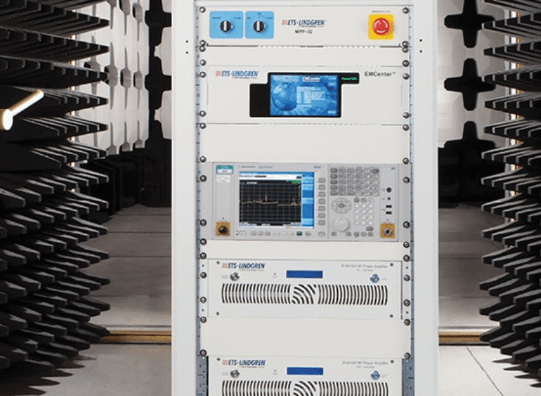 Electronic testing equipment in anechoic chamber