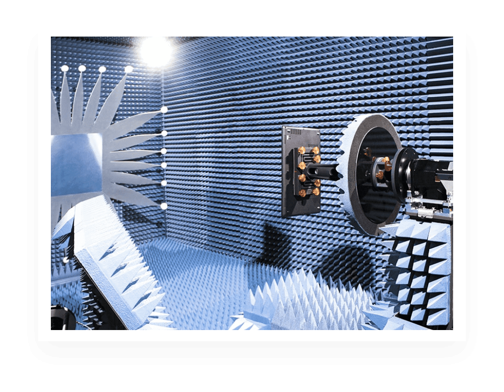 Anechoic chamber with blue foam panels