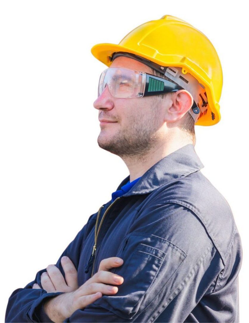 Man in hard hat and goggles